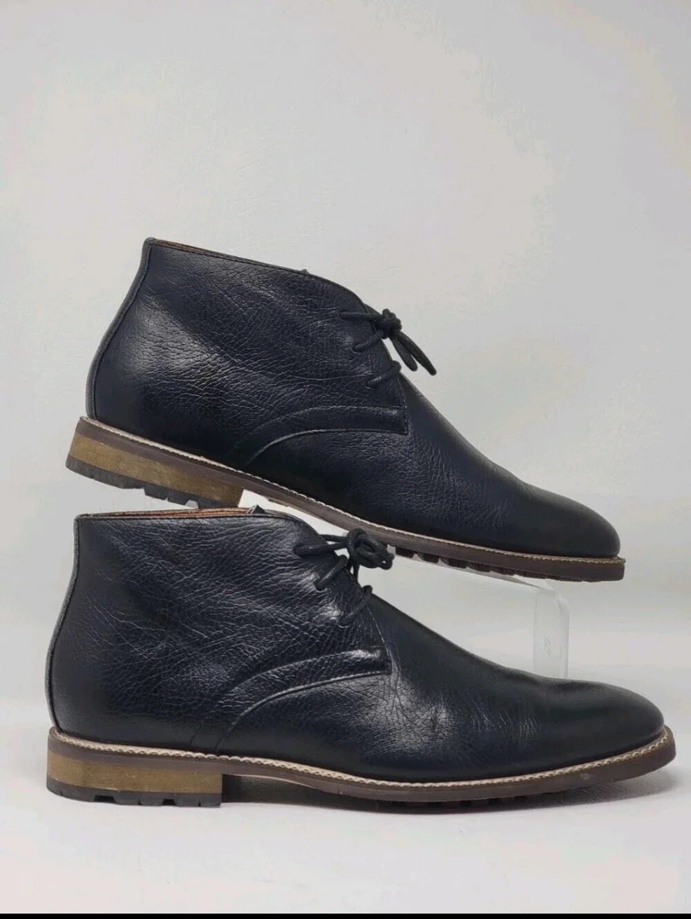 Carlo Morandi Chukka Boots Men’s Size 8 Black Pebble Leather Ankle Lug Lace Up